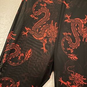 Mesh Black/Red Dragon Print Rave Bottoms